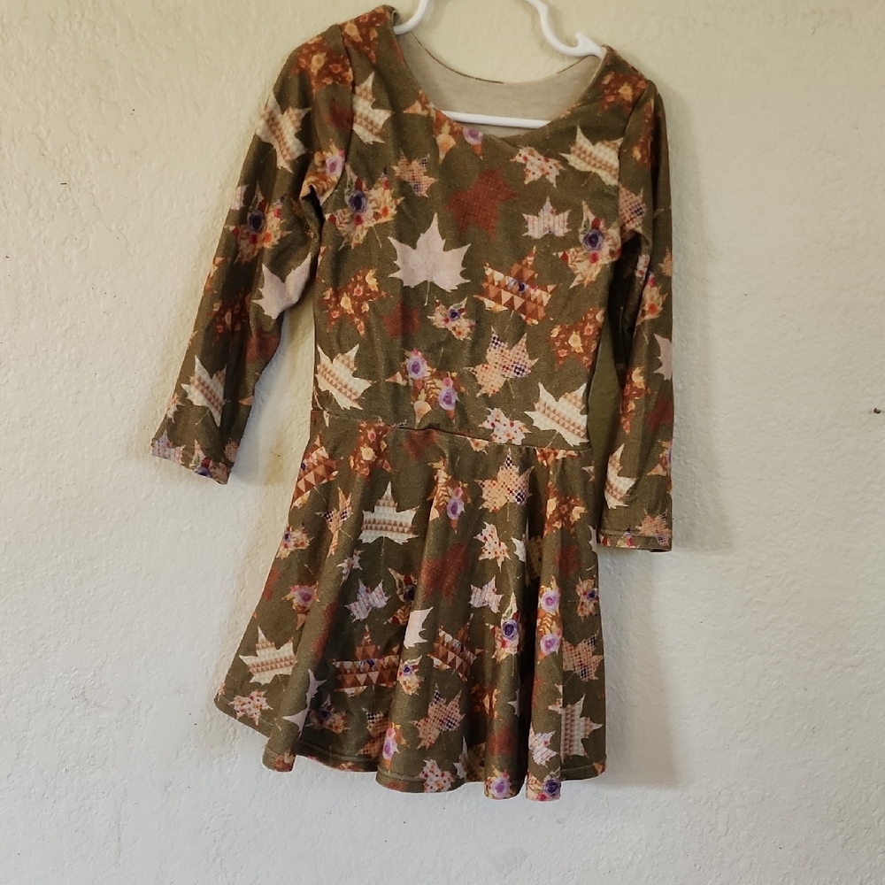 Floral Patterned Kids Dress - Green and Brown